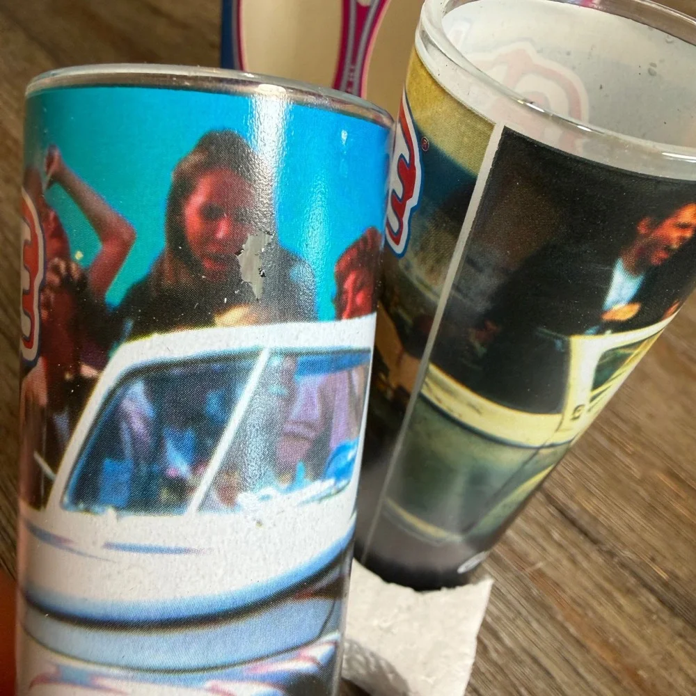 NECA Grease Movie Glassware Set 2002 Paramount Pictures Shot Glass Shooters 2pc